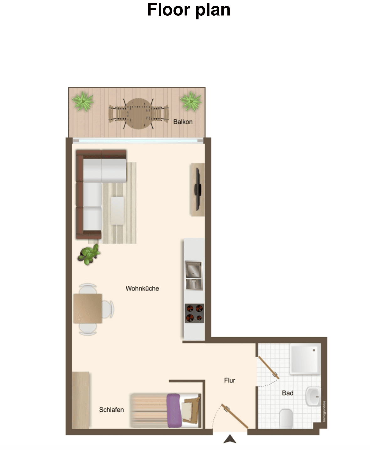 Voll möbliertes Studio-Apartment mit Balkon in Berlin-Mitte