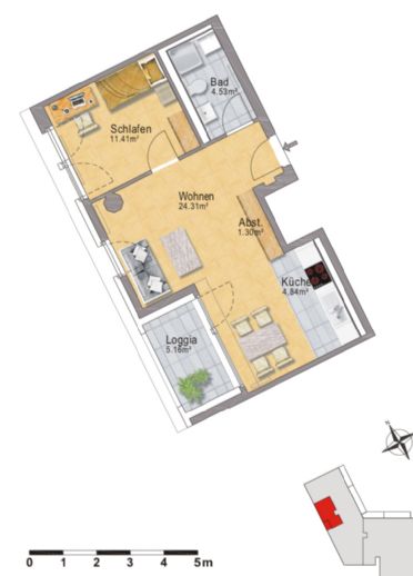 Helle 2-Zimmer-Wohnung mit Balkon & Aufzug in Sachsenhausen